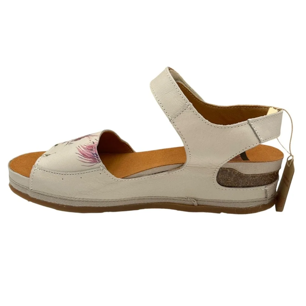 Onfoot Womens‎ Open Toe Leather Sandals Size 9/41 Beige/Multicolor Floral Print